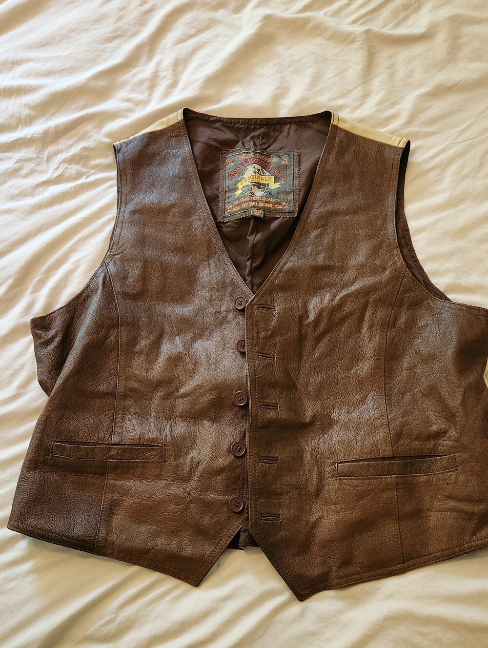 Wilson Vintage Brown Leather Men's Button Vest